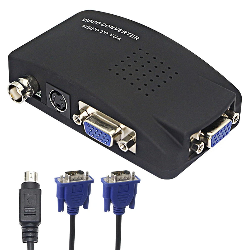 BNC to VGA Video Converter, S-Video Input, VGA Output, Supports PAL, NTSC, Box