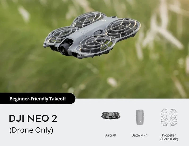 DJI Neo 2 drone with prop guards, gray body, 4 propellers