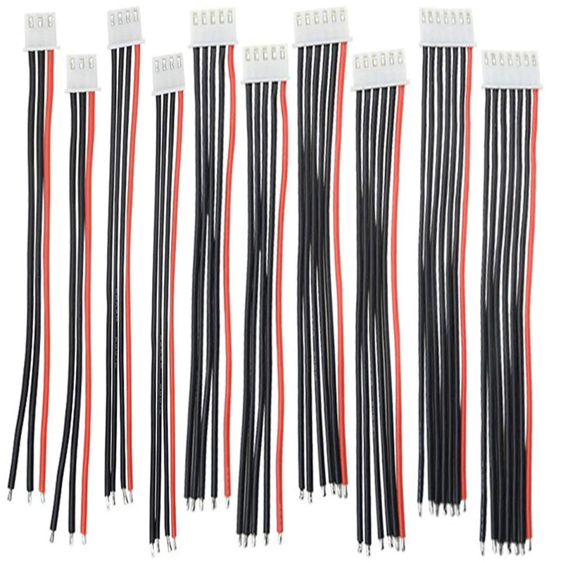 Set of 10 JST-XH battery balance connector leads with red and black wires