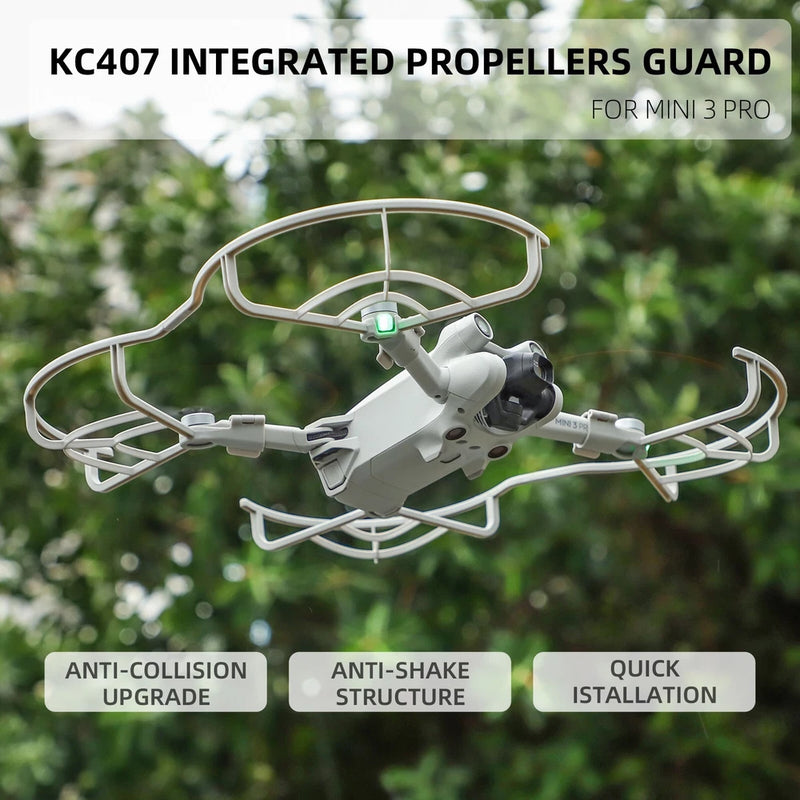 Drone propeller guard, grey protective frame with curved guards around propellers