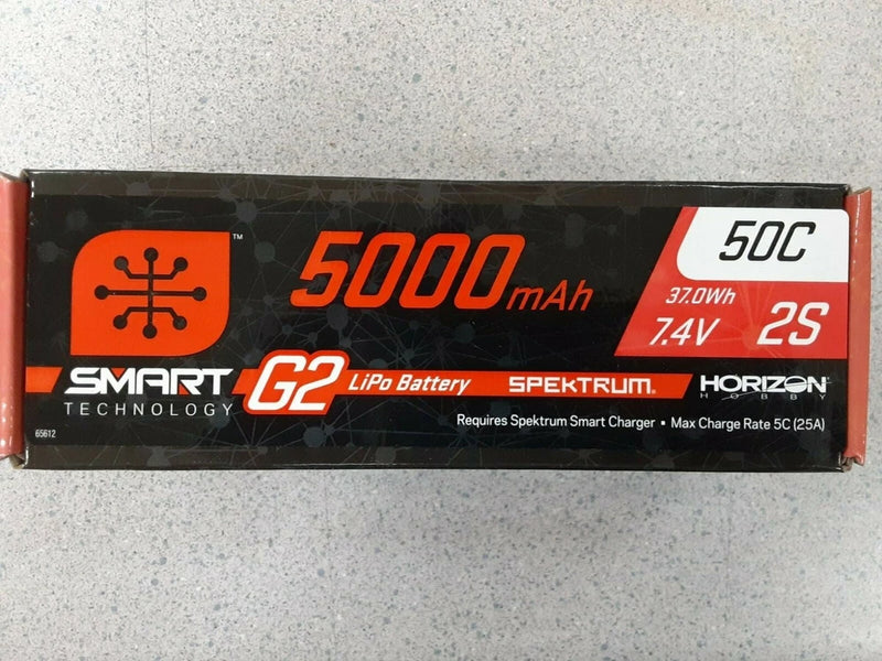 Spektrum 7.4V 5000mAh 2S 50C Smart LiPo G2 Hard Case for IC3 SPMX52S50H3 New!! Battery