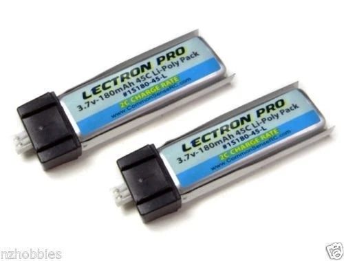 Pair of Lectron Pro 1S LiPo battery packs, blue label, black connectors