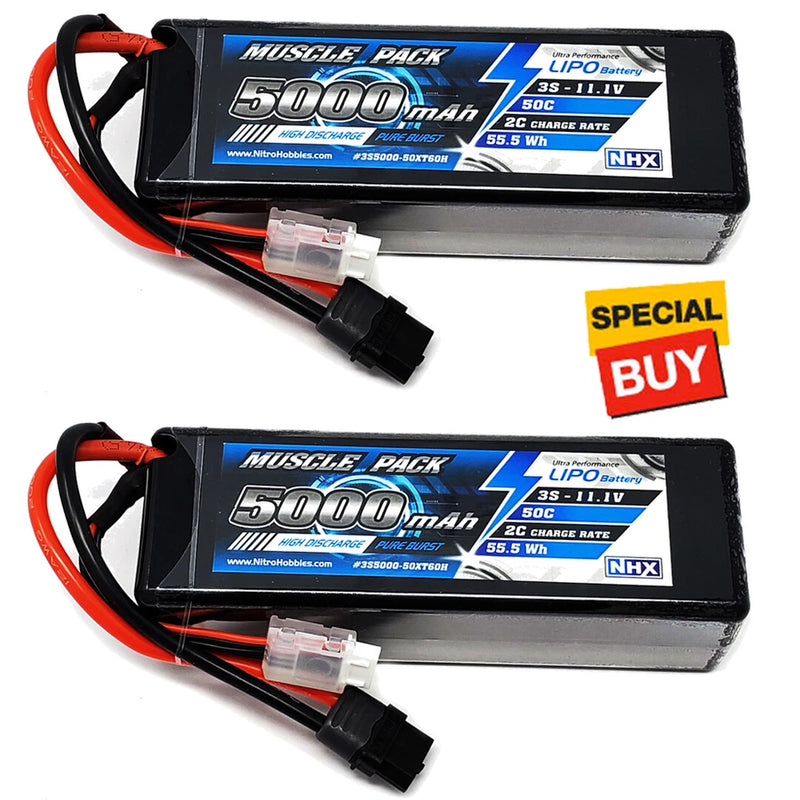 NHX Muscle Pack 3S 11.1V 5000mAh 50C Hard Case Lipo Battery (2) w/XT60 Connector Battery