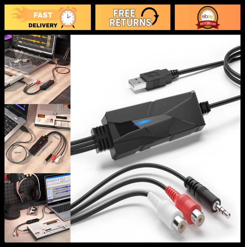 USB Audio Capture Card - Convert Analog Cassette to Digital MP3, 3.5mm/RCA, PC/M