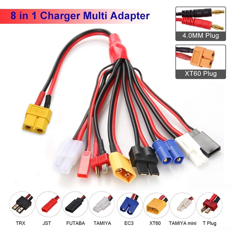 8 in1 Charger Adapter Connector Splitter Cable for RC Lipo Battery Charger Parts