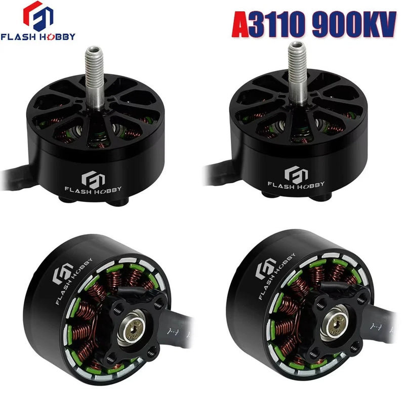 A3110 900KV brushless RC drone motor, black housing with mounting posts and shaft