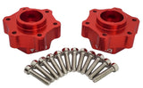 Red aluminum hex adapter mounts with multiple silver screws, dual-piece converter bracket