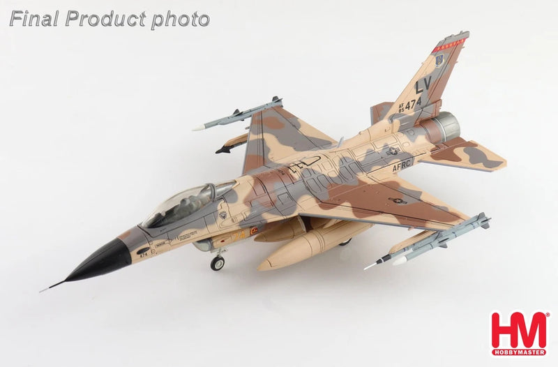 Tan and brown camo F-16C fighter jet scale model with missiles, 1/72