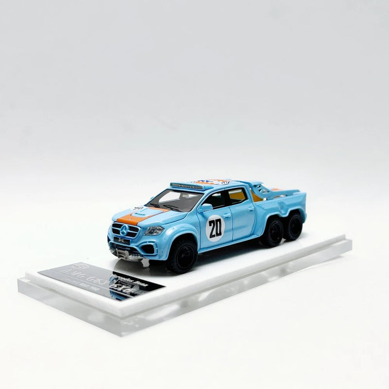 Light blue resin pickup truck model ornament with black wheels and number 20