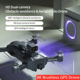 8K GPS quadcopter drone with brushless motors and front camera gimbal