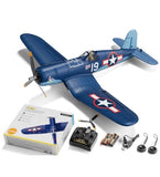 Eachine F4U Corsair blue RC warbird model with remote controller and batteries, 500mm wingspan