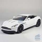 1:32 white diecast model car, front 3/4 view with black wheels