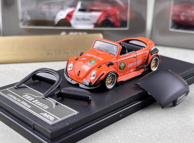 HKM 1:64 Orange VW RWB Beetle Convertible Sports Model Diecast Metal Car