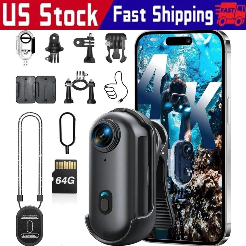 64GB FHD 4K Mini Body Camera, Wearable Action Body Cam, Thumb Size Hands