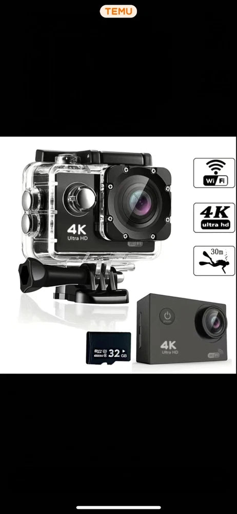 Water Resistant 4k Ultra HD Action Camera 16MP 32GB Storage With Built In WiFi