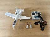 White A-10 EDF RC jet with radio controller and small RTF accessories