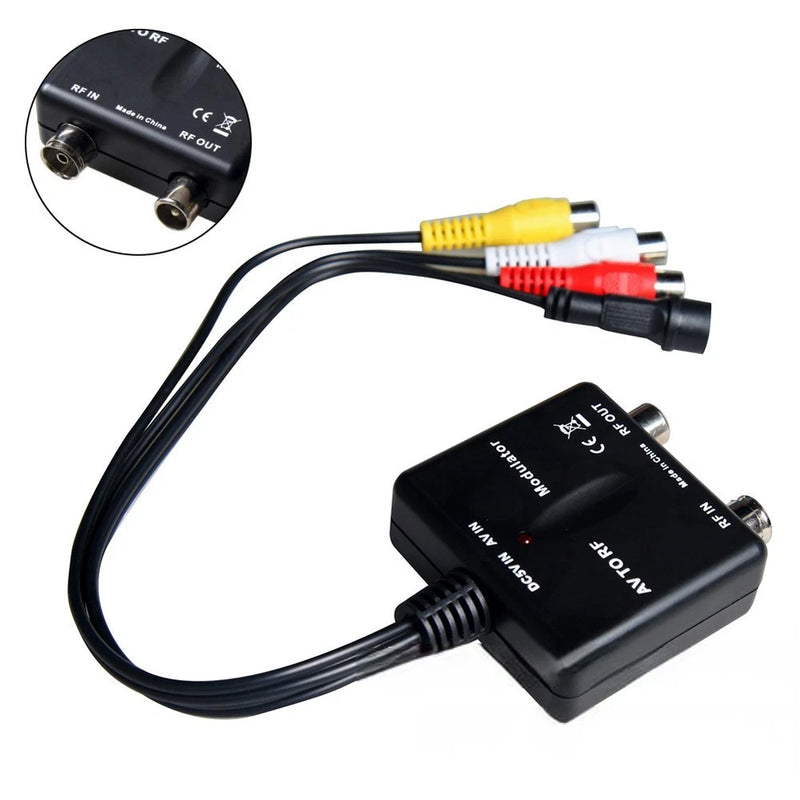AV To RF Modulator VHF Frequency Converter Cable TV Connection Compact Design