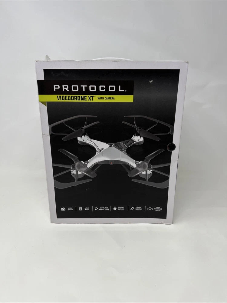 PROTOCOL VideoDrone XT RC quadcopter drone kit box with camera illustration