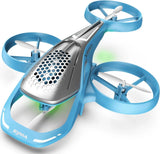 Blue RC helicopter with triple rotor guards and grey body