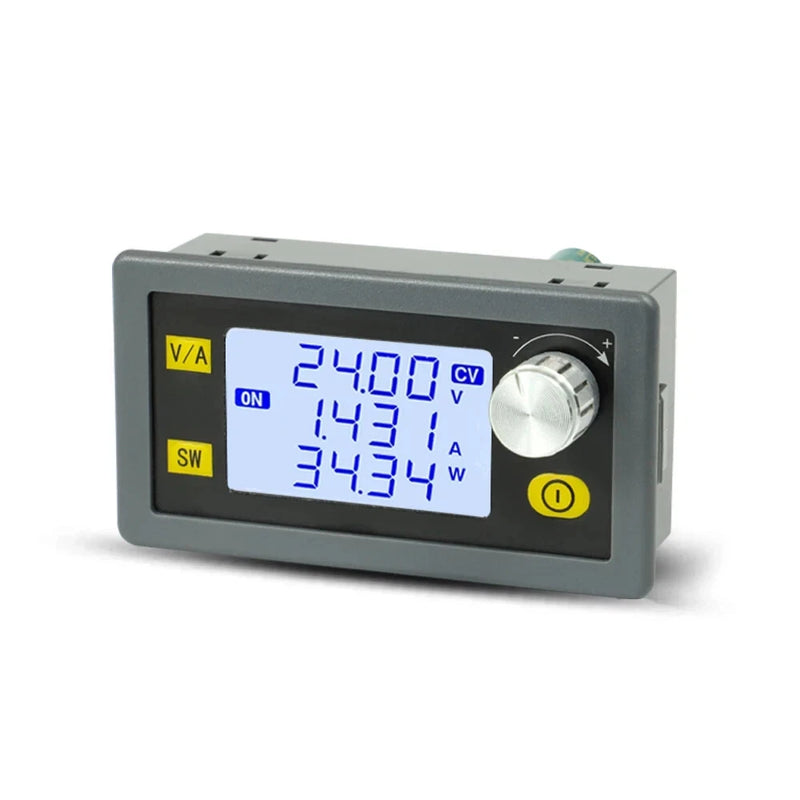 Adjustable DC buck-boost converter with LCD display, power switch and large control knob