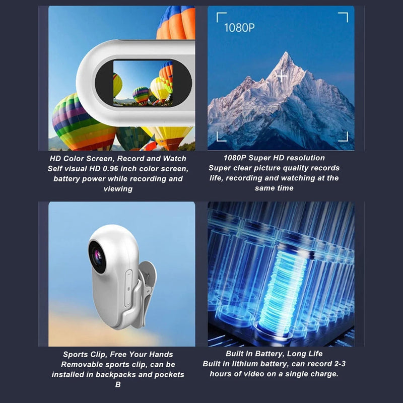 Small Action Camera 1080P HD Video Multifunctional Magnetic Pocket Thumb Ca KTAI