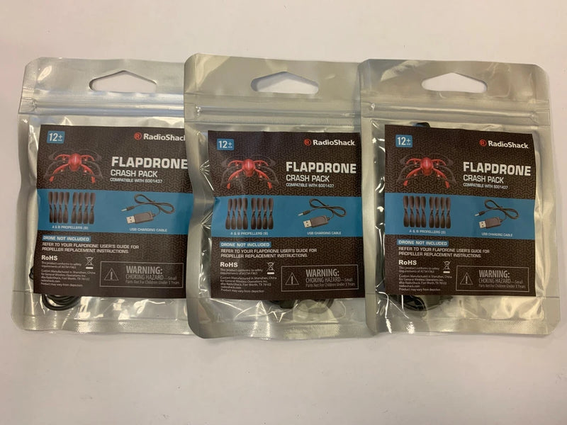 Crash pack for 6001437 Flapdrone Drone (Lot Of 3) - A & B Propellers Charger NEW