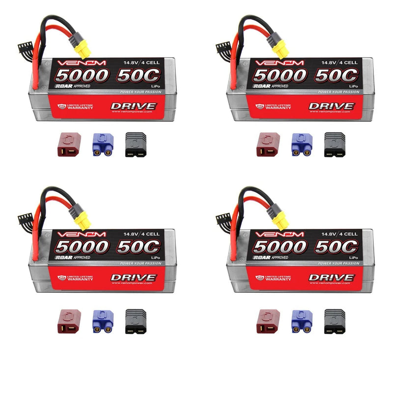 Venom 50C 4S 5000mAh 14.8V Hard Case RC LiPo Battery ROAR with UNI Plug x4 Packs