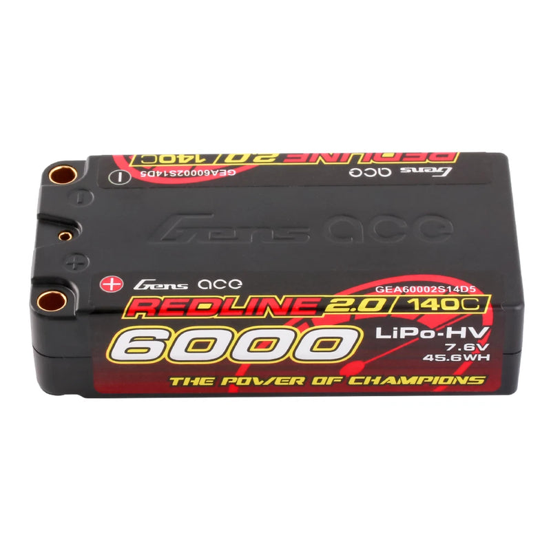 Gens Ace 6000mAh 2S 140C 7.6V HardCase Redline Shorty Lipo Battery GEA60002S14D5 Battery