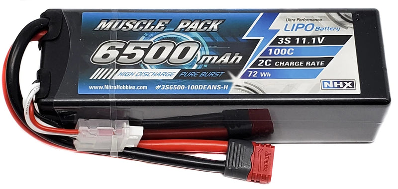NHX Muscle Pack 3S 11.1V 6500mAh 100C Hard Case Lipo Battery w/ DEANS Connector Battery