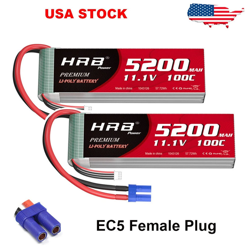2pcs HRB 3S 5200mAh EC5 Lipo Battery 100C 11.1V for RC Airplane Drone Aircraft Battery