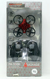 Palm size high performance drone, red quadcopter with four propellers in retail box