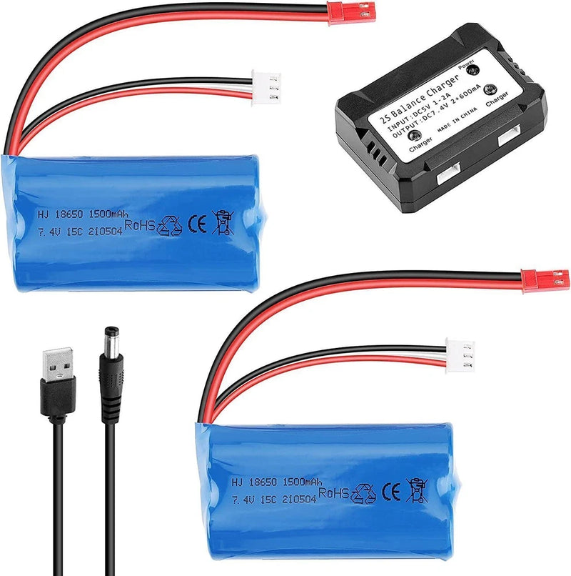 2Pcs 1500mAh 7.4V Li-Ion Rechargeable Battery JST Plug for RC Car Truck Boat USA