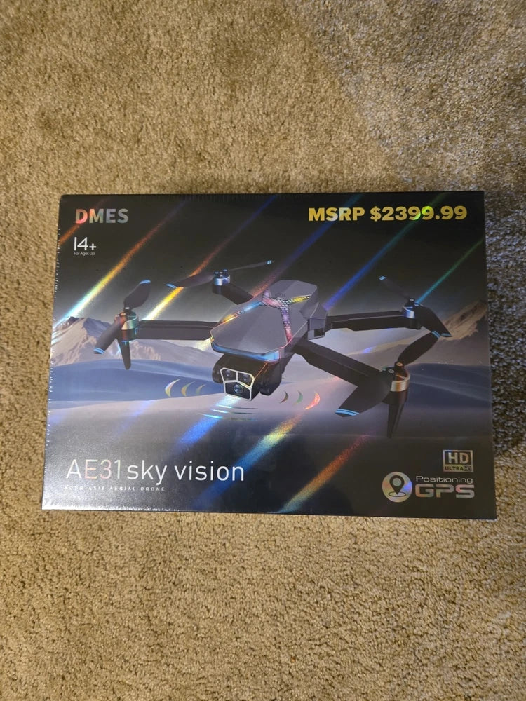 AE31 Sky Vision GPS quadcopter drone retail box with HD and GPS markings