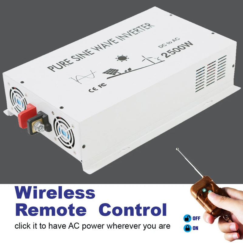 2500W Pure Sine Wave Inverter 12V 24V DC to AC Power 110V 220V Remote Switch RV