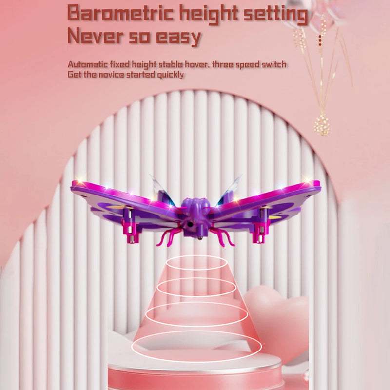 Mini quadcopter drone with dual control and LED lights, purple