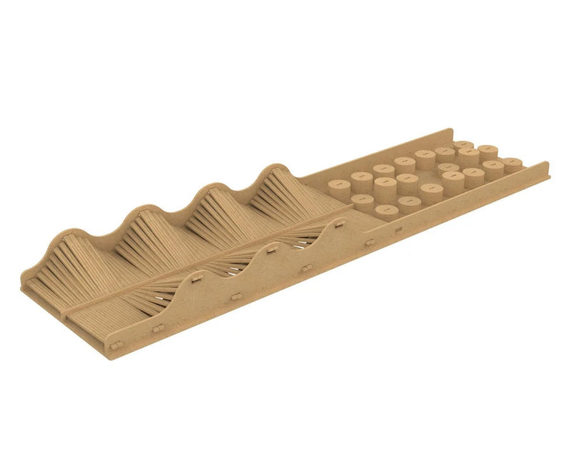 Wooden RC micro crawler course plank with wave grooves and rows of circular holes