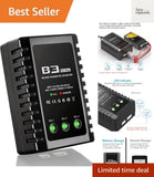 Black LiPo balance charger with multiple cell ports and LED indicators on front