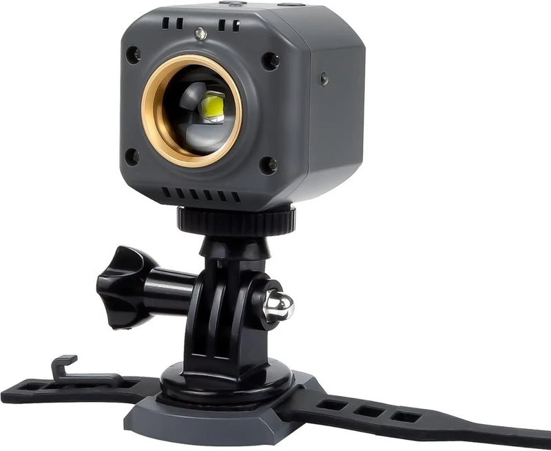 Drone night flight light projector with clamp mount, black and gray
