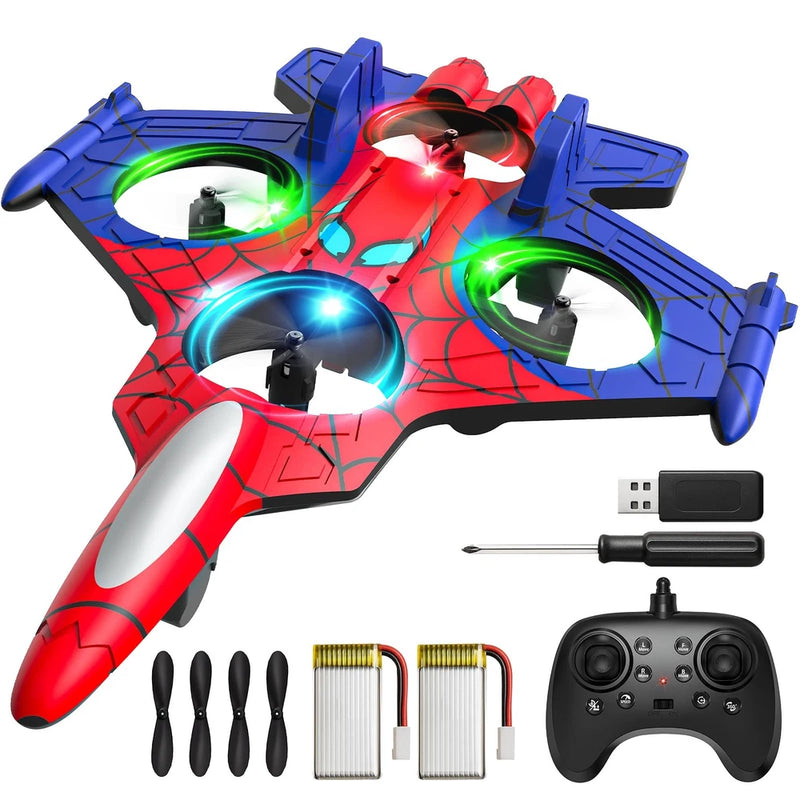 Foam remote control spider mini drone, blue and red with glowing LED rings