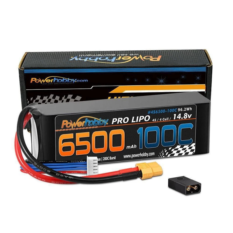 4S 14.8V 6500mAh 100C XT60 with Adapter Lipo Battery Powerhobby PHB4S6500100XT60 Battery