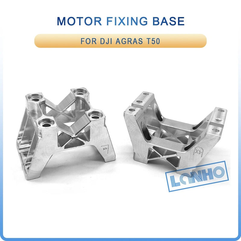 Metal motor mounting bracket base with triangular reinforcement and bolt holes, silver