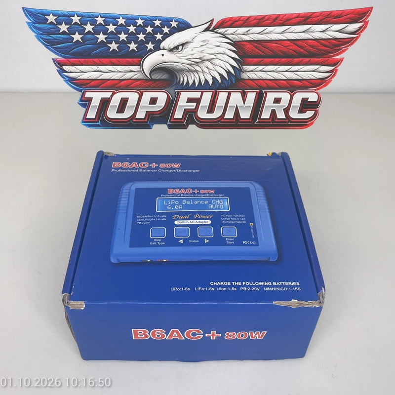 B6AC 80W LiPo Battery Balance Charger 6AMP w/ Multiple Charging Adapter Leads XM Battery