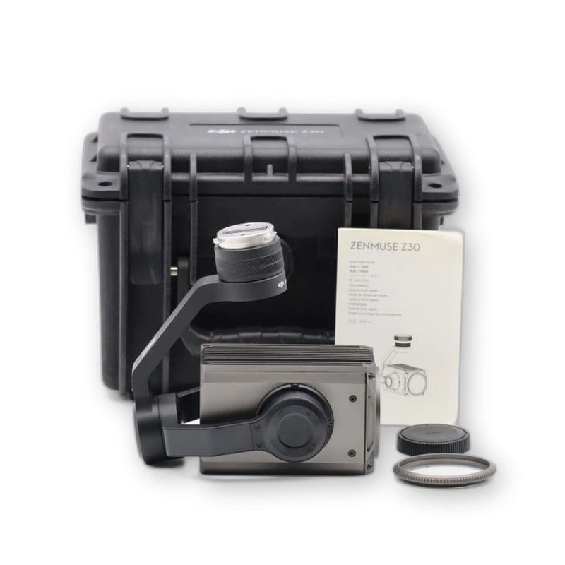 DJI Zenmuse Z30 gimbal camera with lens, mounting bracket, and metal adapter rings