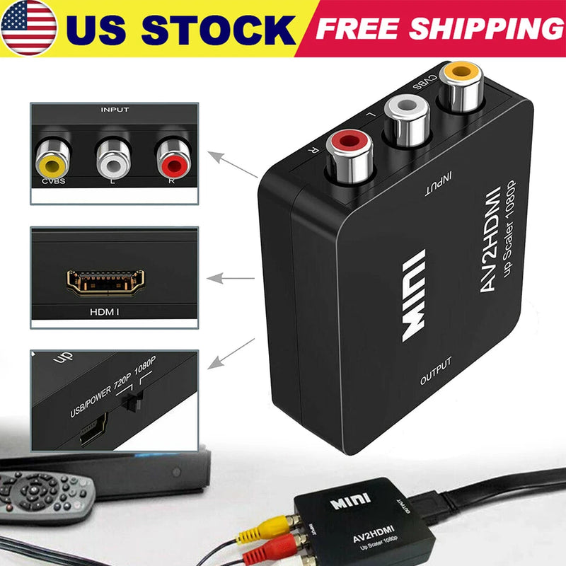 1080P RCA AV to HDMI HD Converter Composite CVBS Audio Video Adapter Wii NES SNE