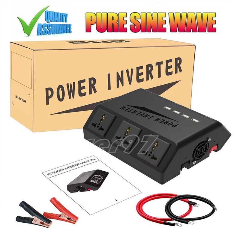 2000W LCD Car Power Inverter DC12V To AC110V 220V Pure Sine Wave Solar Converter