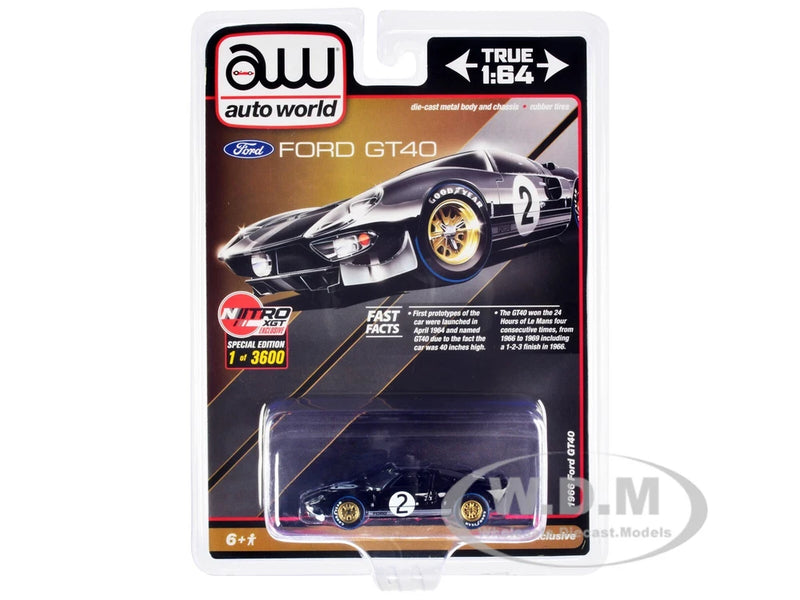 1966 FORD GT40 RHD #2 BLACK 1/64 DIECAST MODEL CAR BY AUTO WORLD CP7922