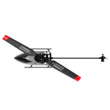 Black RC helicopter drone with red blade tips