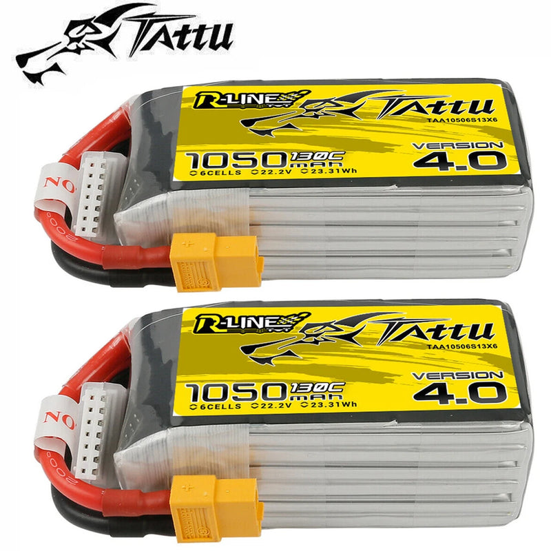 2X Tattu R-Line 22.2V 130C 1050mAh 6S Lipo Battery XT60 ForFPV Racing Quadcopter
