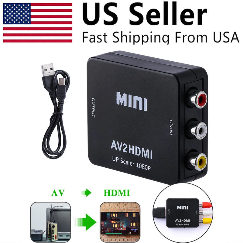 RCA to HDMI Converter Composite AV CVBS Video Adapter 1080p Wii NES SNES USA