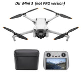 DJI Mini 3 drone kit: white quadcopter, remote controller screen, black carrying bag